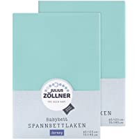 Julius Zöllner 8380347600 - Sábana Bajera Ajustable para Cuna (2 Unidades- 60 x 120 cm y 70 x 140 cm)- Color Verde